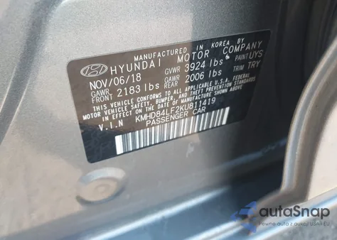 2019 Hyundai Elantra Sel z USA, uszkodzony, nr VIN KMHD84LF2KU811419